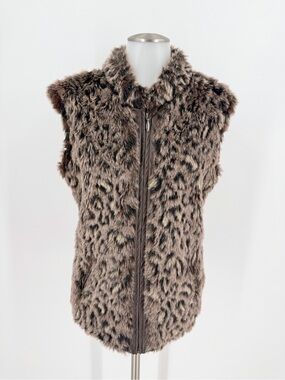 Cripple Creek Leopard-Print Faux Fur Vest - Taupe Brown